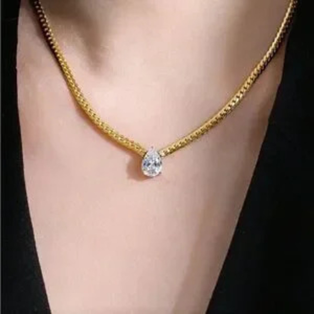 Golden Herringbone Chain with Pear Drop